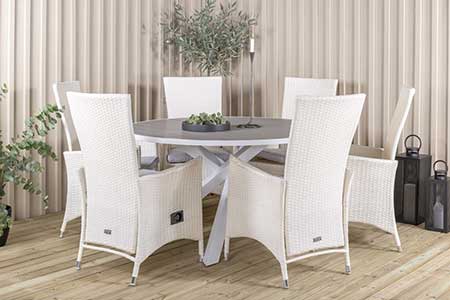 table de jardin ronde 4 personnes et chaise design composite et aluminium blanc